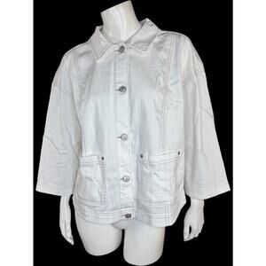 LOGO by Lori Goldstein 3/4 Sleeve Denim Jacket w/ Patch‎ Pockets White 14 Womens